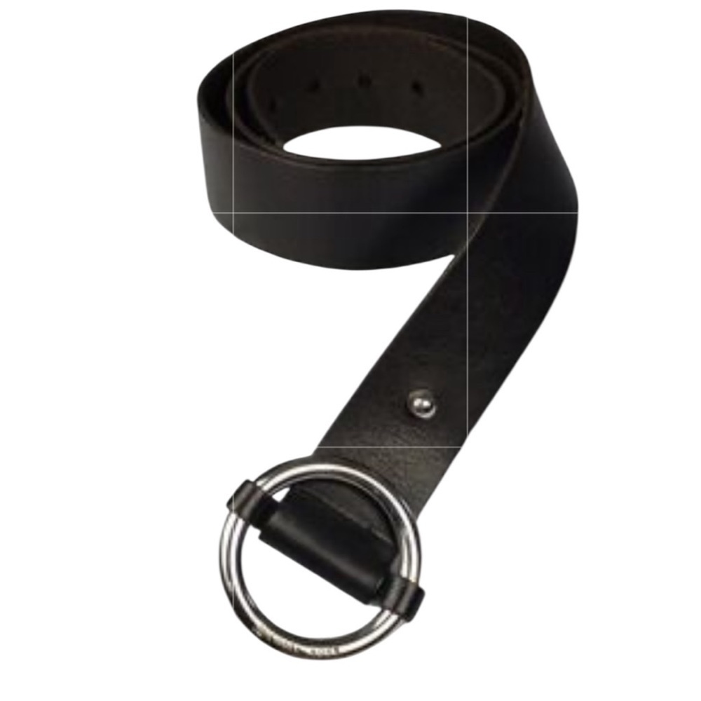 Micheal Kors Large Silver Circle Buckle Black Leather Belt Size XL